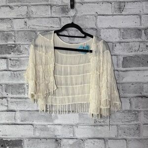 Blue by Betsey Johnson Elegant Cream Fringe Women Bolero